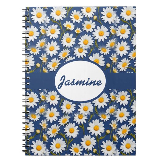 Witte Engelse madeliefjes op blauw Notitieboek (Voorkant)