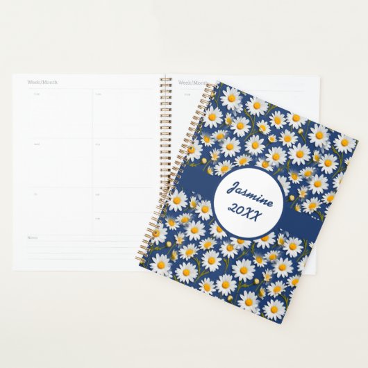 Witte Engelse madeliefjes op blauw Planner (Display)