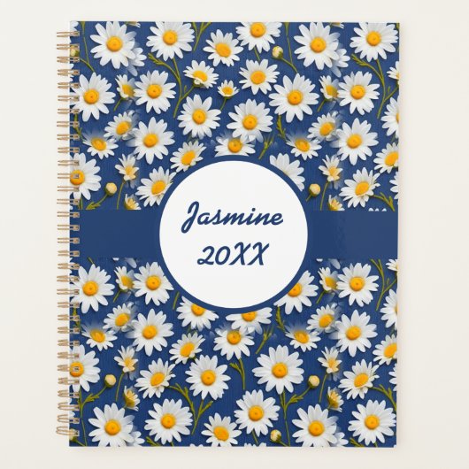 Witte Engelse madeliefjes op blauw Planner (Voorkant)