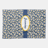 Witte Engelse madeliefjes op blauw Theedoek (Horizontaal)