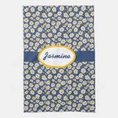 Witte Engelse madeliefjes op blauw Theedoek (Verticaal)