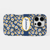 Witte Engelse madeliefjes op donkerblauw iPhone Hoesje (Achterkant horizontaal)