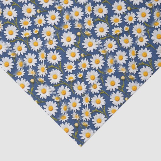 Witte Engelse madeliefjes op donkerblauw Tissuepapier (Detail)