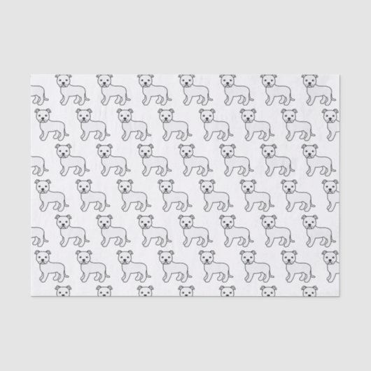 Witte Engelse Staffie Leuke Cartoon Hondenpatroon Tissuepapier (Voorkant)