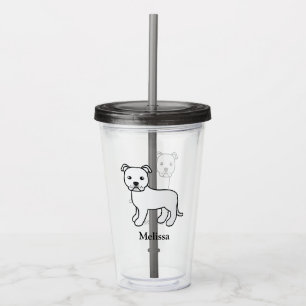 Witte Engelse Staffie Schattige Cartoon Hond & Naa Acryl Drinkbeker