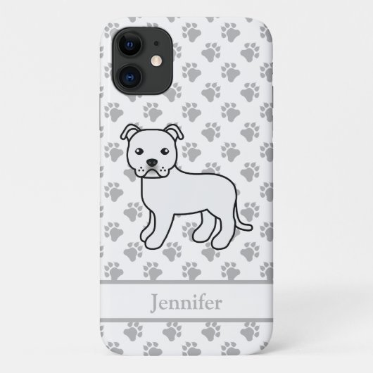 Witte Engelse Staffie Schattige Cartoon Hond & Naa Case-Mate iPhone Case (Achterkant)
