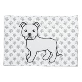 Witte Engelse Staffie Schattige Cartoon Hond & Poo Kussensloop (Achterkant)
