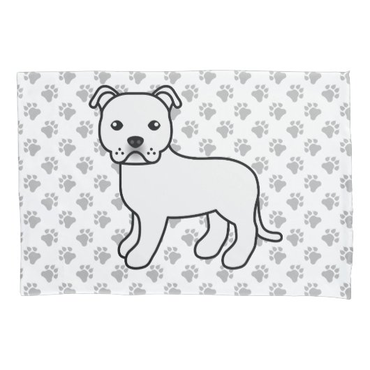 Witte Engelse Staffie Schattige Cartoon Hond & Poo Kussensloop (Voorkant)