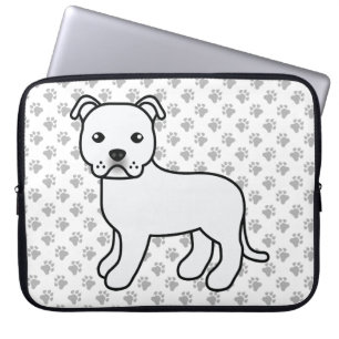 Witte Engelse Staffie Schattige Cartoon Hond & Poo Laptop Sleeve