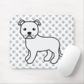 Witte Engelse Staffie Schattige Cartoon Hond & Pot Muismat (Met muis)