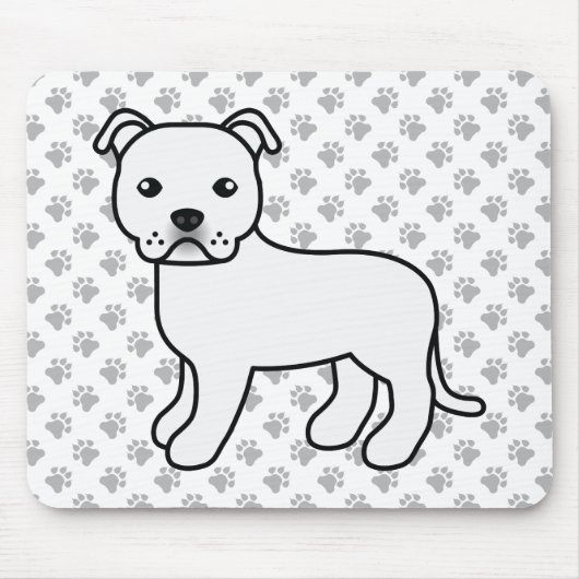 Witte Engelse Staffie Schattige Cartoon Hond & Pot Muismat (Voorkant)