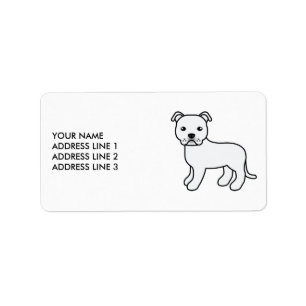 Witte Engelse Staffie Schattige Cartoon Hond & Tek Etiket