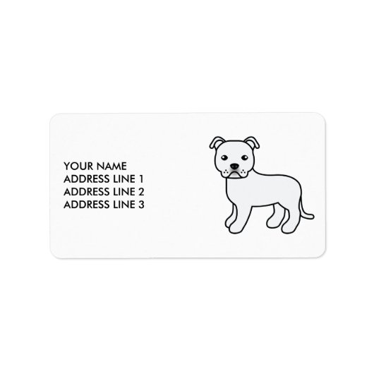 Witte Engelse Staffie Schattige Cartoon Hond & Tek Etiket (Voorkant)