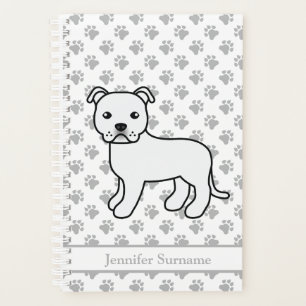 Witte Engelse Staffie Schattige Cartoon Hond & Tek Planner