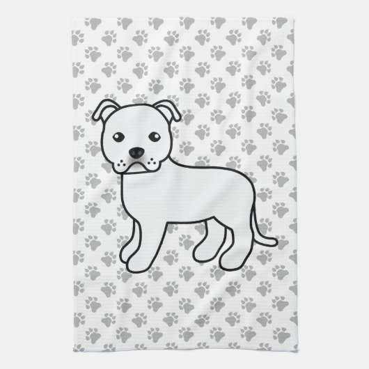 Witte Engelse Staffordshire Bull Terrier Hond Theedoek (Verticaal)