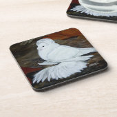 Witte Engelse trompetduif Onderzetter (Linkerzijde)