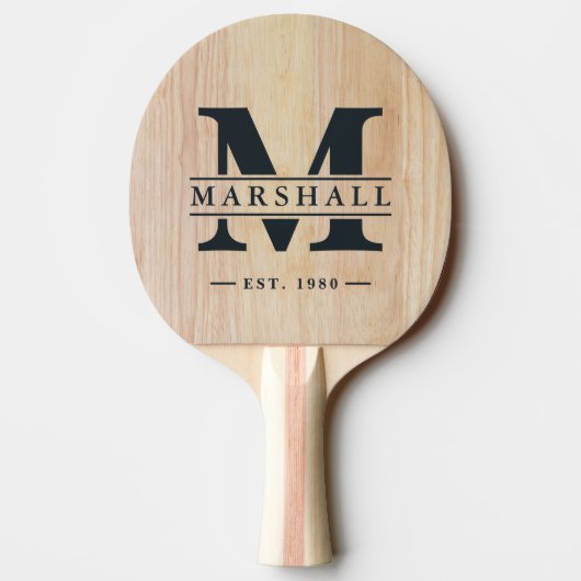 Witte essen hout monogram & naam overlay tafeltennisbatje (Achterkant)