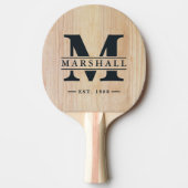 Witte essen hout monogram & naam overlay tafeltennisbatje (Voorkant)