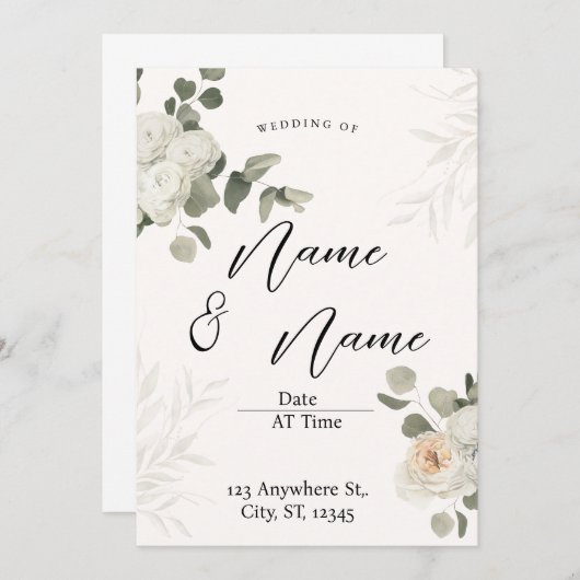Witte esthetische eucalyptus bruiloft uitnodiging (Voorkant / Achterkant)