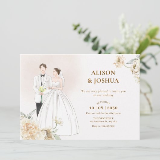 Witte esthetische paar bruiloft kaart (Staand voorkant)