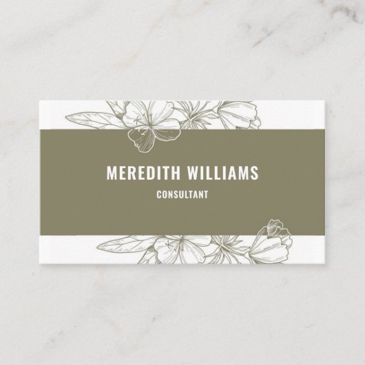 Witte Esthetische Sage Groene Bloemen Professionee Visitekaartje (Voorkant)