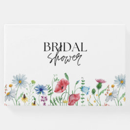 Witte esthetische wilde bloemen bruidsshower  gastenboek