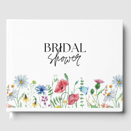 Witte esthetische wilde bloemen bruidsshower  gastenboek