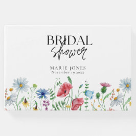 Witte esthetische wilde bloemen bruidsshower  gastenboek