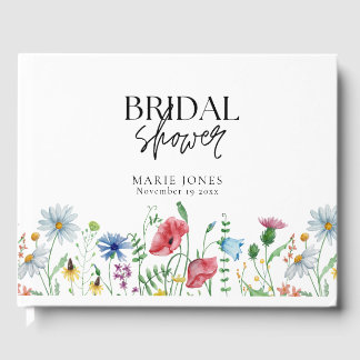 Witte esthetische wilde bloemen bruidsshower  gastenboek