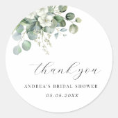 Witte Eucalyptus Bloem Bruiloft Brunch Bedankt Ronde Sticker (Voorkant)