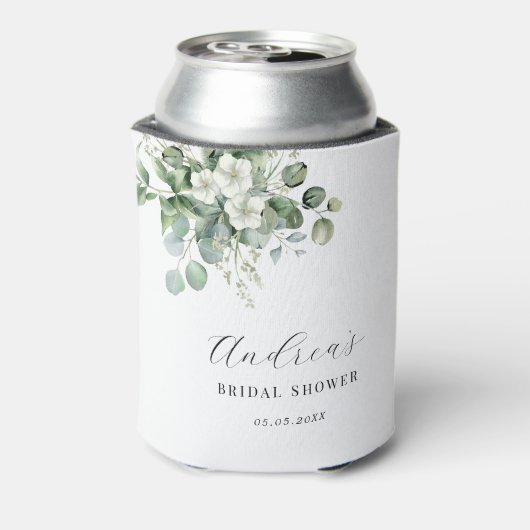 Witte Eucalyptus Bloemige Bruiloftsshower Favor Blikjeskoeler (Blikje Achterkant)