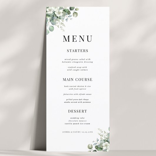 Witte Eucalyptus Bloemrijke Zomer Natuur Bruiloft Menu