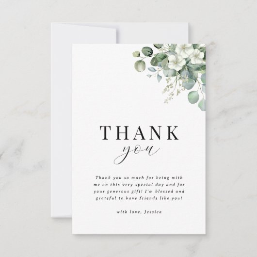 Witte Eucalyptus Waterverf Bloemen Vrijgezellenfee Bedankkaart (Voorkant)