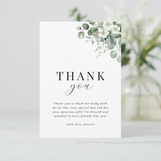 Witte Eucalyptus Waterverf Bloemen Vrijgezellenfee Bedankkaart (Staand voorkant)