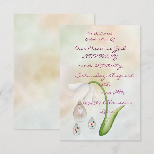 Witte Fairy druppeltjes 1 ste verjaardagskaart Kaart (Voorkant / Achterkant)