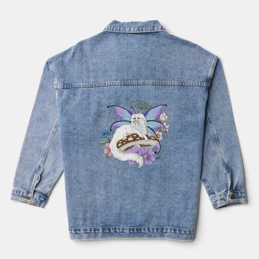Witte Fairy Kat Paddestoel Denim Jacket (Achterkant)