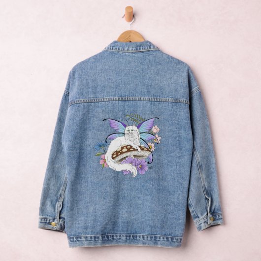Witte Fairy Kat Paddestoel Denim Jacket (Hangar)