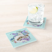 Witte Fairy Kat Paddestoel Glazen Onderzetter (Schuin)