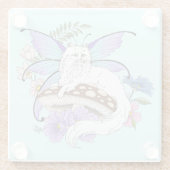 Witte Fairy Kat Paddestoel Glazen Onderzetter (Achterkant)