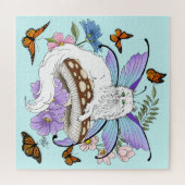 Witte Fairy Kat Paddestoel Legpuzzel (Horizontaal)