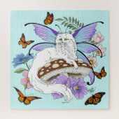 Witte Fairy Kat Paddestoel Legpuzzel (Verticaal)