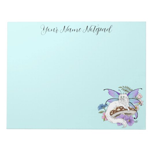 Witte Fairy Kat Paddestoel Notitieblok (Voorkant)