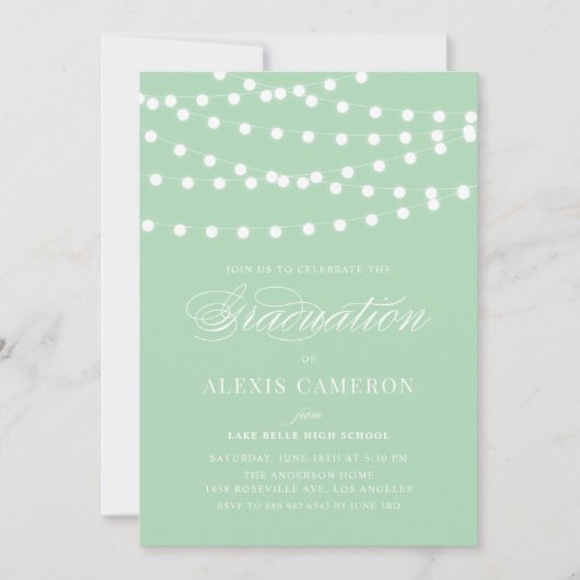 Witte Fairy Lights Mint Groen Graduation Party Kaart (Voorkant)