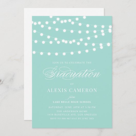 Witte Fairy Lights | Paarse afstudeerfeest Kaart (Voorkant / Achterkant)