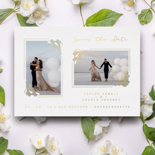 Witte Fancy Golden Minimalist Branches 2 Foto's Folie Uitnodiging