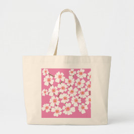 Witte Fantasie Bloemen Patroon Roze Grote Tote Bag