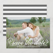 Witte fantasie script save the date aankondiging (Voorkant / Achterkant)
