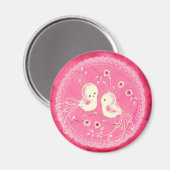 Witte Fantasie Vogels met Bloemen & Kant Rand Magneet (Voorkant / Achterkant)