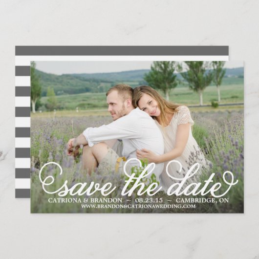 Witte fantasievolle script save-the-date-aankondig save the date (Voorkant / Achterkant)