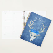 Witte Fantasy Deer Head Face Rozen op blauwe plekk Planner (Display)